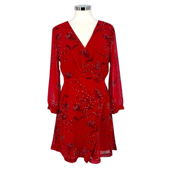 Madewell Hazelwood Wrap-Front Mini Dress Windswept Floral Red Size 8 NWT - Picture 1 of 13